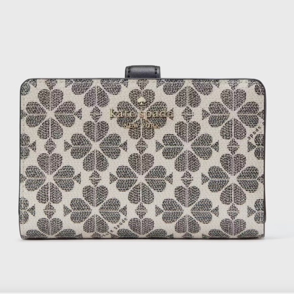 NEW Kate Spade KG488 Signature Spade Flower Medium Compact Bifold Wallet BLACK - Picture 1 of 5
